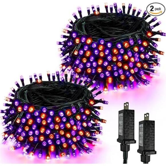 2-Pack 66FT 200 LED Extendable Halloween Lights,13 Modes Orange and Purple - Picture 7 of 7